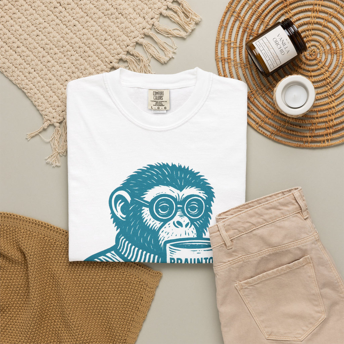 Monkey with Coffee T-Shirt — 'Braunton Designs' Graphic Tee