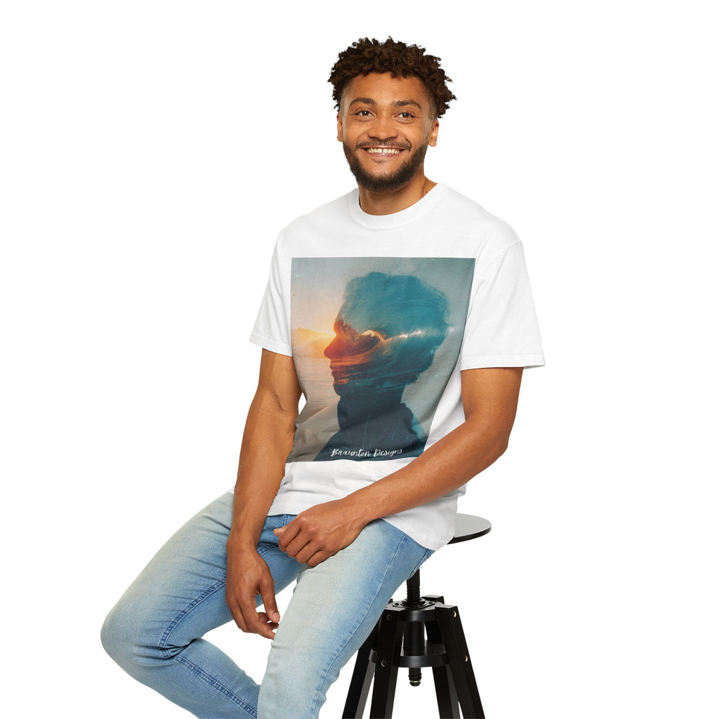 Surfer Double Exposure Tee — Ocean Sunset Silhouette T-Shirt