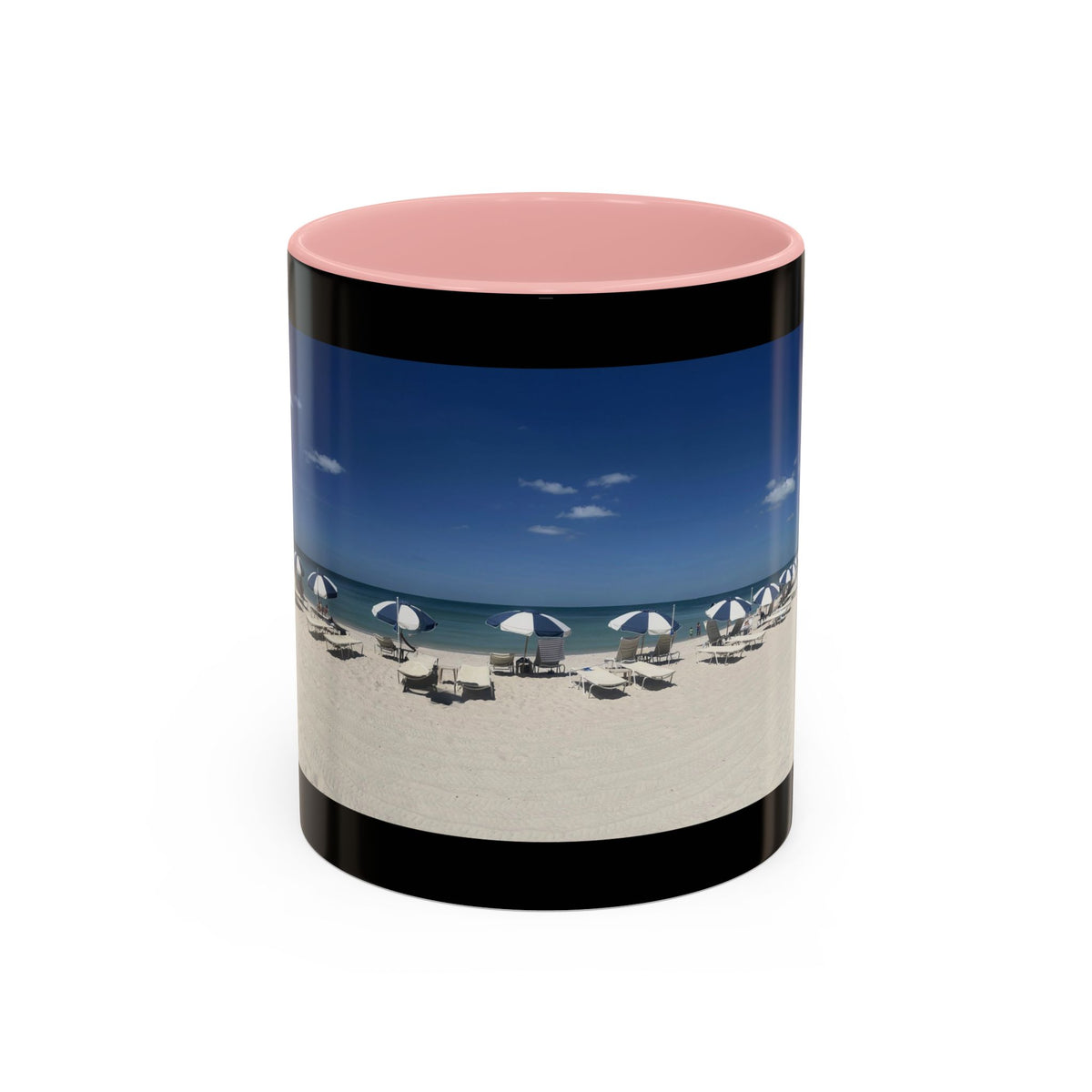 Beach Umbrellas Photo Coffee Mug — Scenic Oceanfront 11/15oz Accent Mug