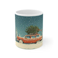 Vintage Station Wagon with Christmas Tree Mug | Holiday Snow Scene