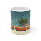 Vintage Station Wagon with Christmas Tree Mug | Holiday Snow Scene