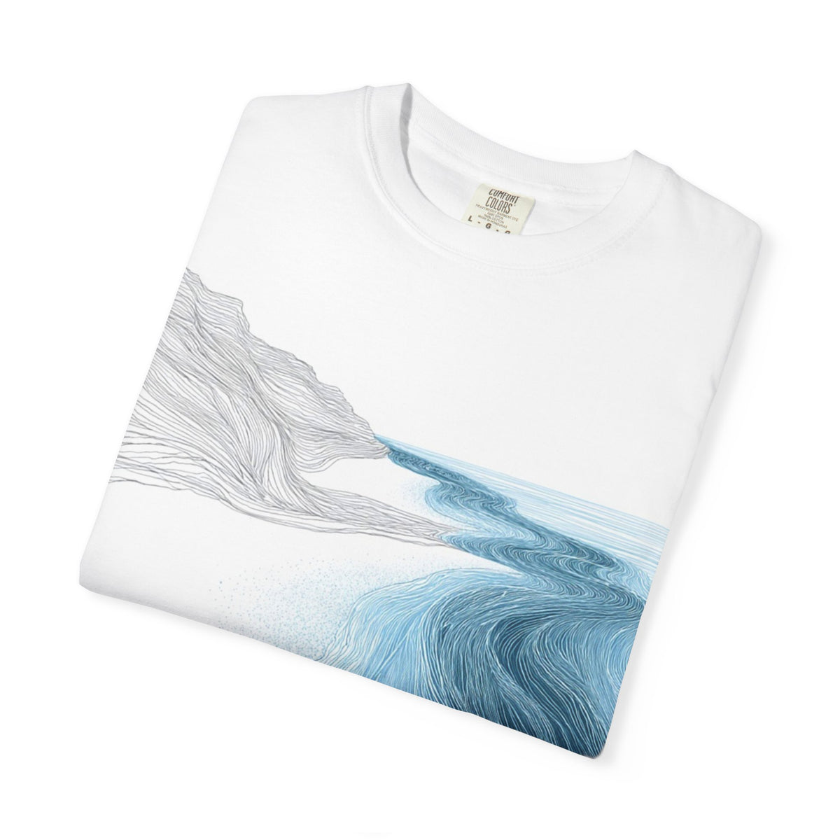 Ocean Current Art T-Shirt — Calming Blue Coastal Wave Graphic Tee. Heavyweight Fabric
