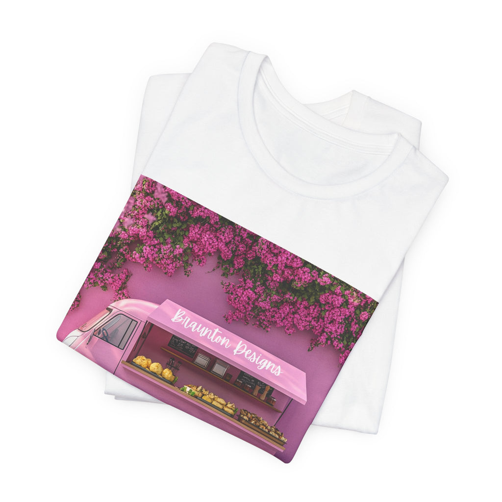 Pink Flower Truck T‑Shirt — Blossom Bakery Food Truck Graphic Tee