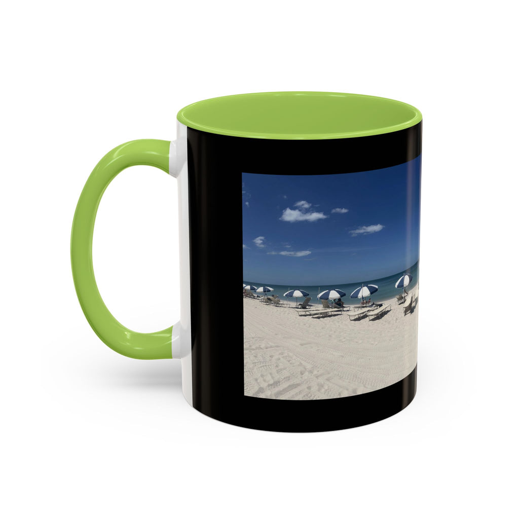 Beach Umbrellas Photo Coffee Mug — Scenic Oceanfront 11/15oz Accent Mug