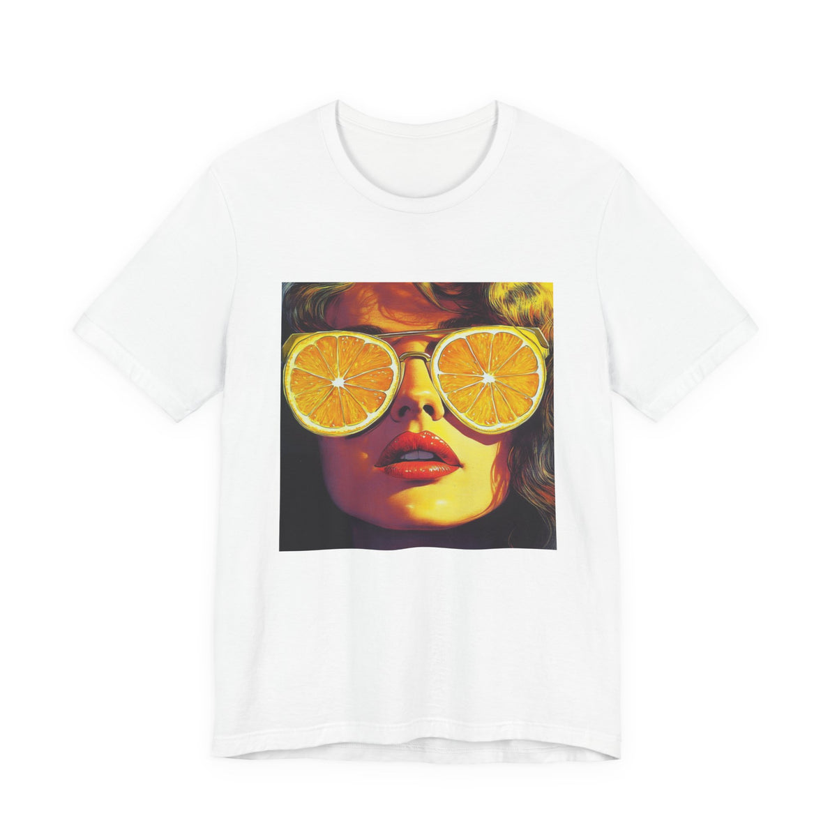 Vintage Pop Art Face — Lemon Sunglasses T-Shirt . Lightweight Fabric