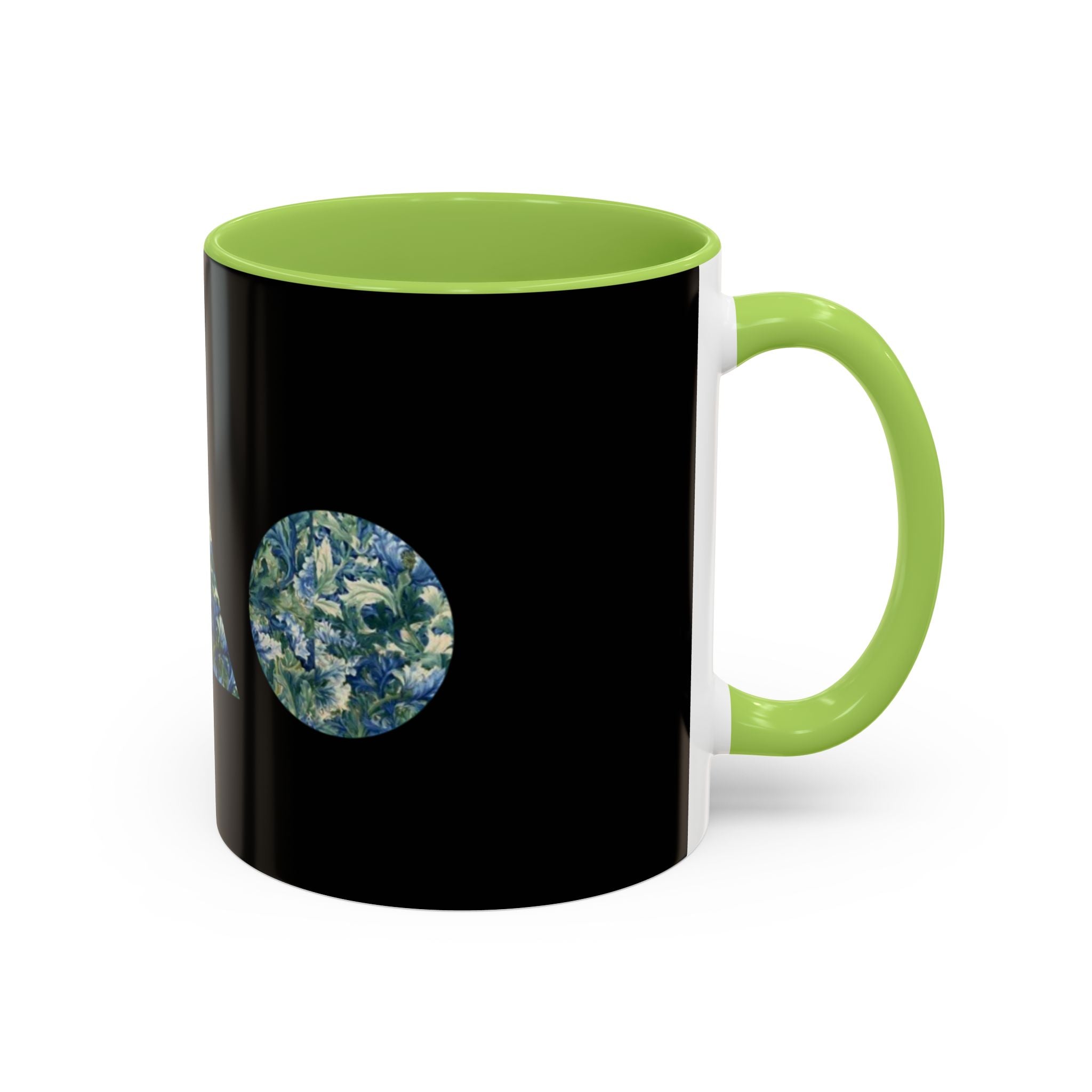 Geometric Floral Accent Coffee Mug — Blue Marble Circle Triangle Square
