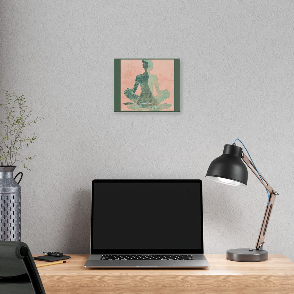 Meditative Silhouette Canvas Wall Art – Serene Yoga Pose in Teal & Blush
