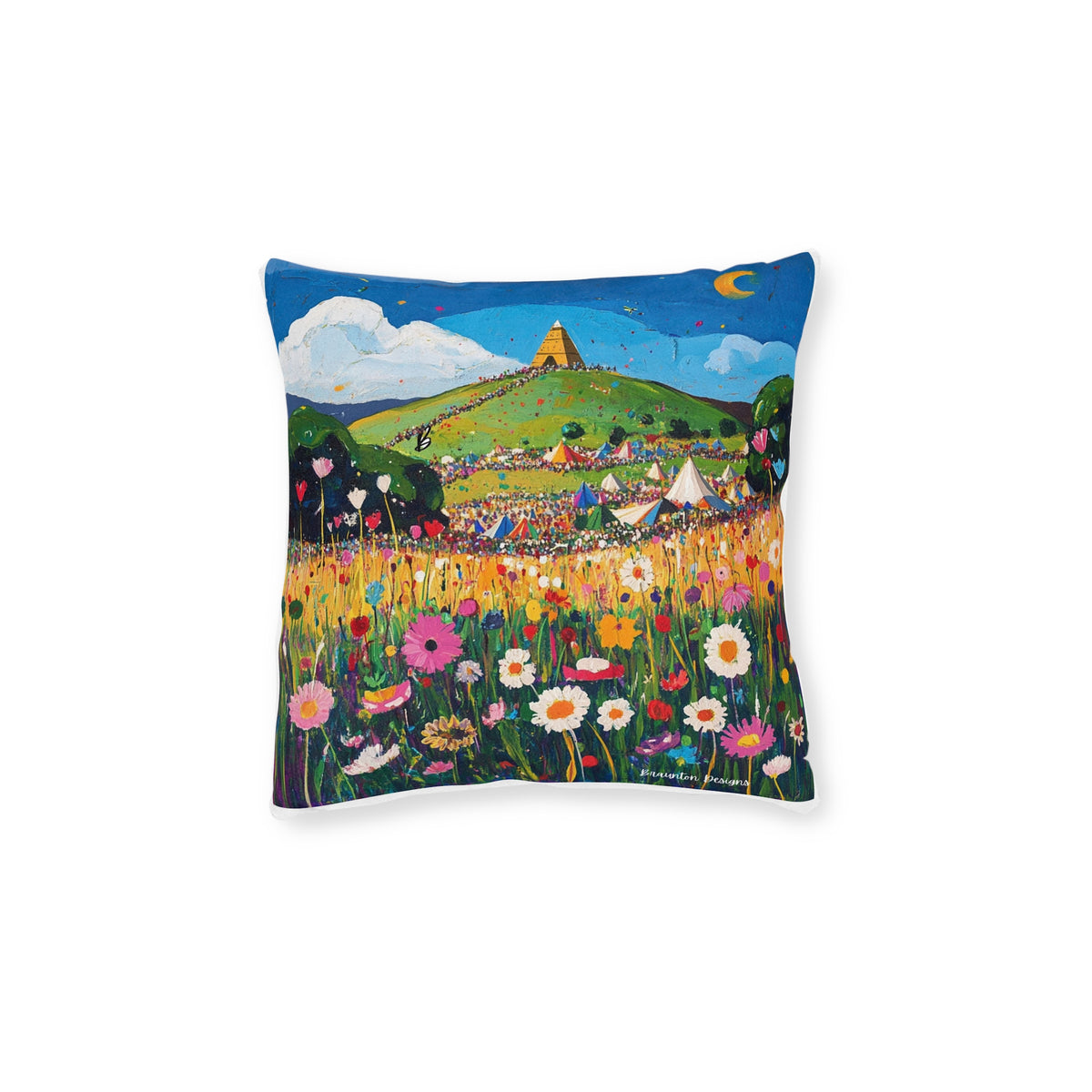 Cottage Meadow Floral Pillow — Colorful Festival Landscape Decorative Throw