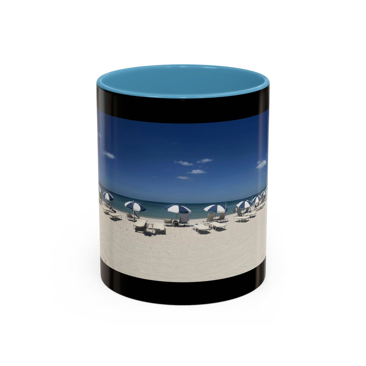 Beach Umbrellas Photo Coffee Mug — Scenic Oceanfront 11/15oz Accent Mug