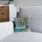 Beachfront Tree Square Pillow with Pink Backing — Coastal Throw Pillow