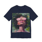 Artistic Portrait T-Shirt — Woman with Pink Sunglasses Graphic Tee