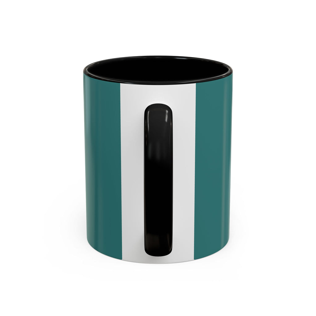 Surfing Art Coffee Mug — Teal Accent Ceramic Mug with Surfer Painting (11/15 oz)