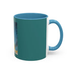 Surfing Art Coffee Mug — Teal Accent Ceramic Mug with Surfer Painting (11/15 oz)