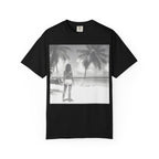 Vintage Beach Photo T‑Shirt — Coastal Retro Palm Print. Heavyweight Fabric