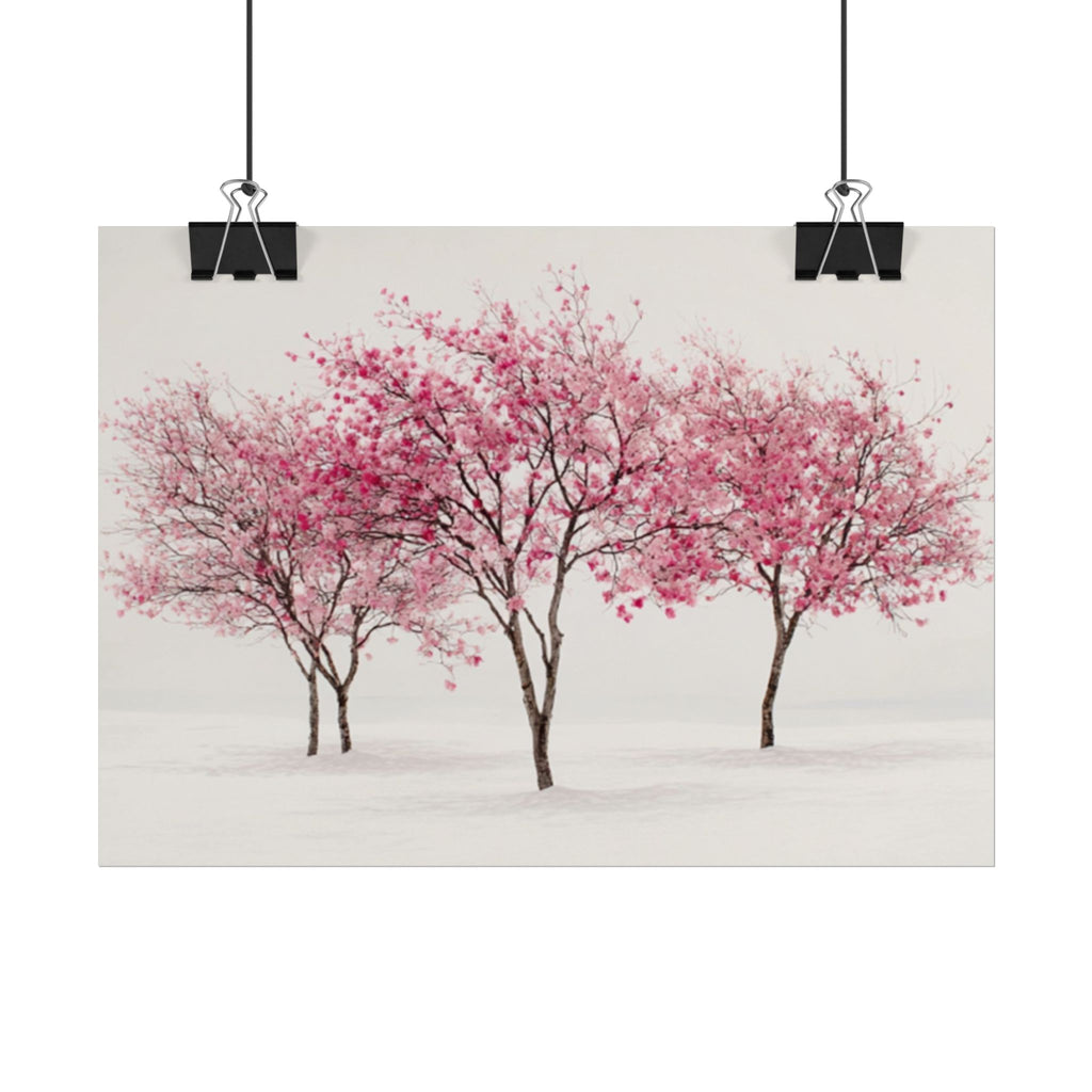 Pink Blossom Tree Rolled Poster | Cherry Blossom Wall Art, Minimal Landscape Print