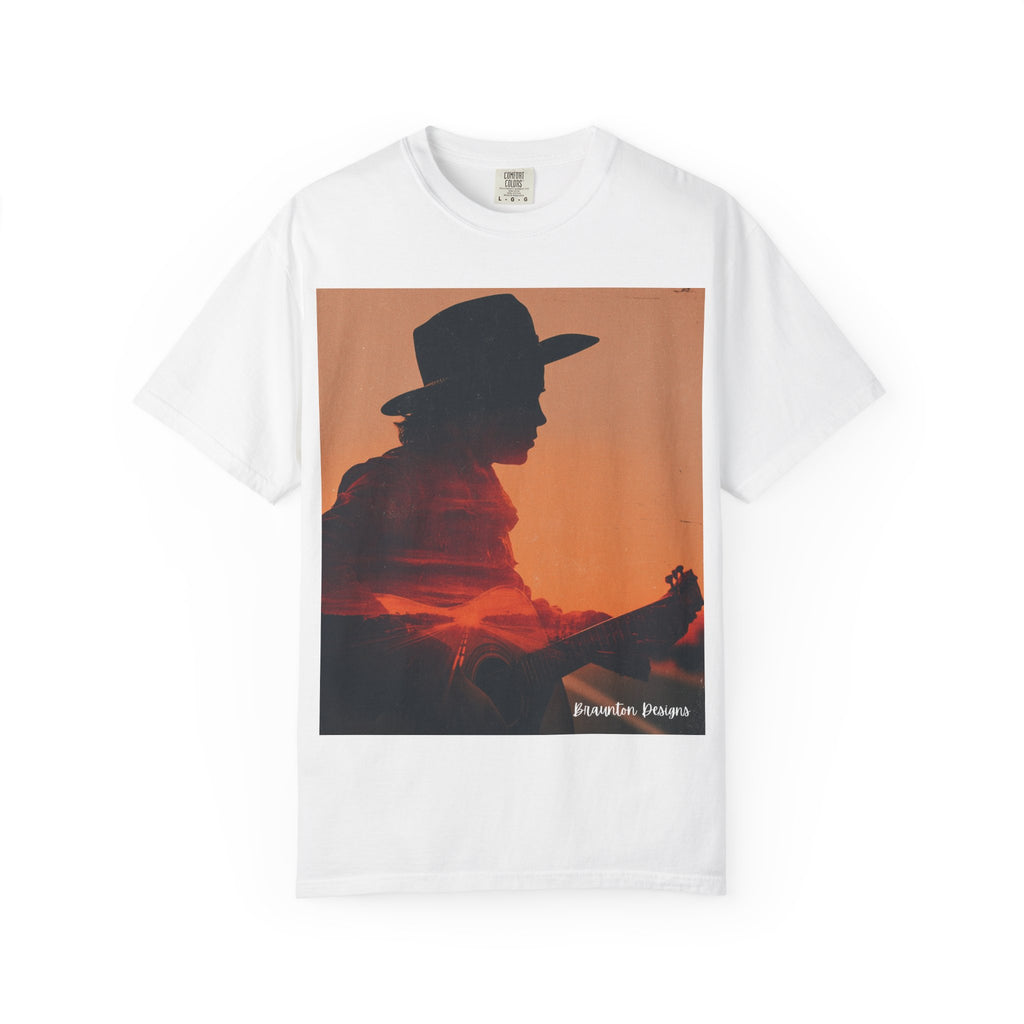 Cowboy Sunset T‑Shirt — Silhouette Guitarist Graphic Tee