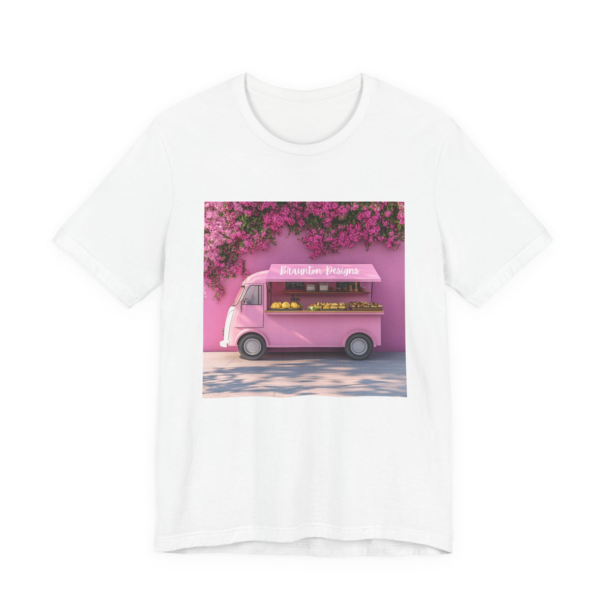 Pink Flower Truck T‑Shirt — Blossom Bakery Food Truck Graphic Tee