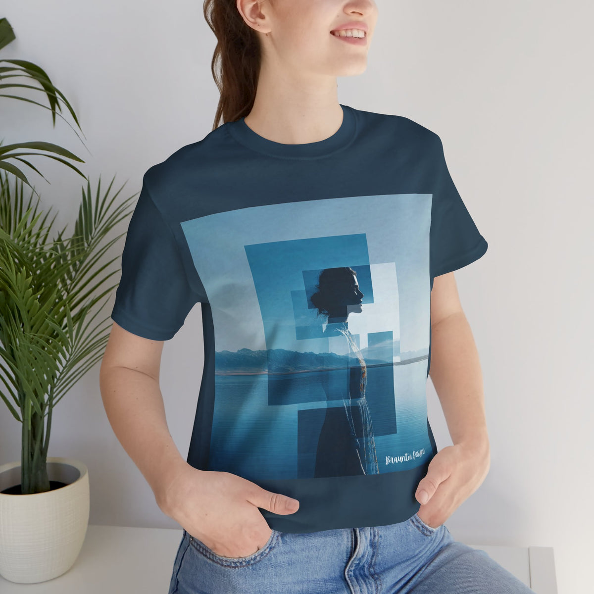Blue Dreamscape Tee — Surreal Layered Silhouette T-Shirt