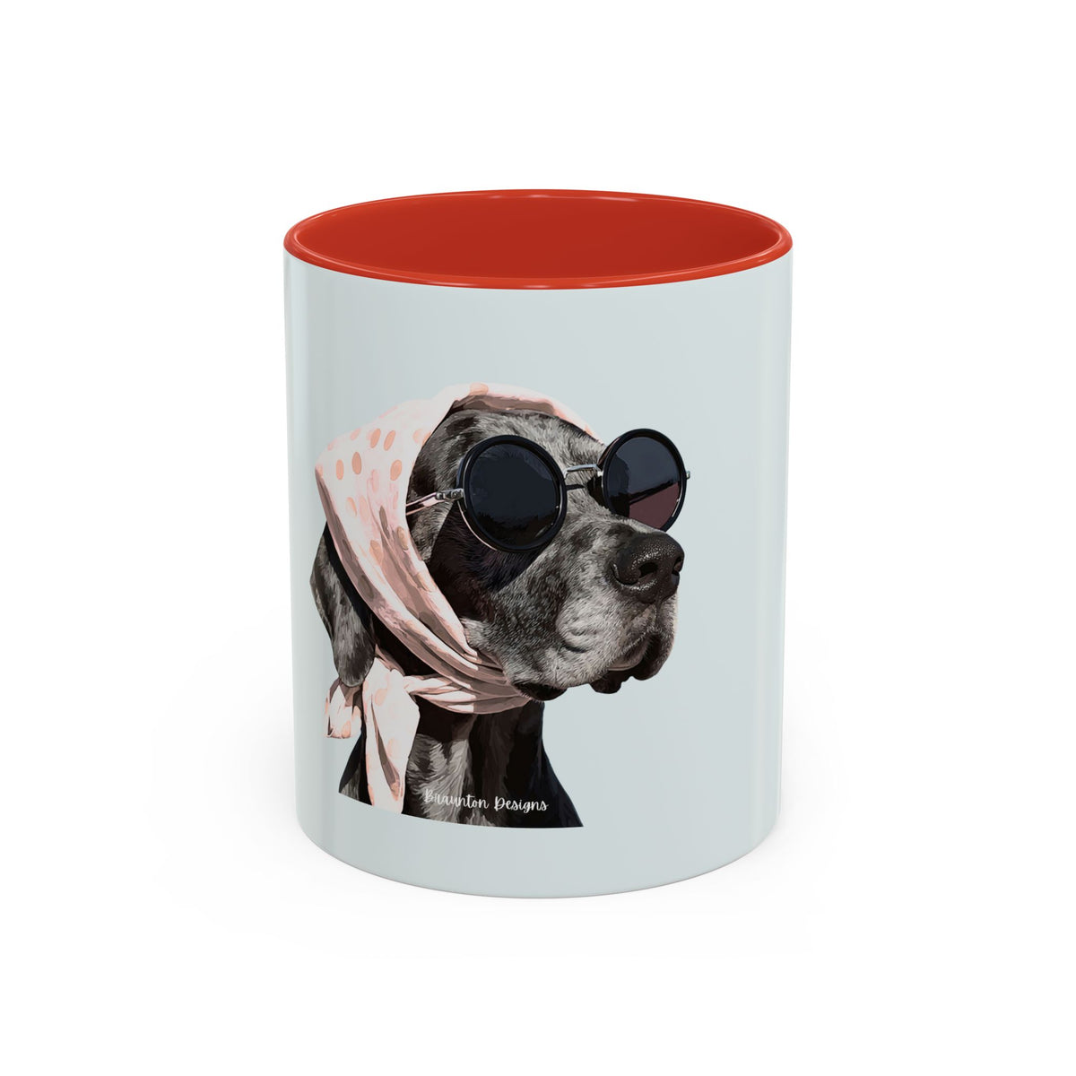 Retro Dog Coffee Mug — Chic Pup with Scarf & Sunglasses Accent Mug