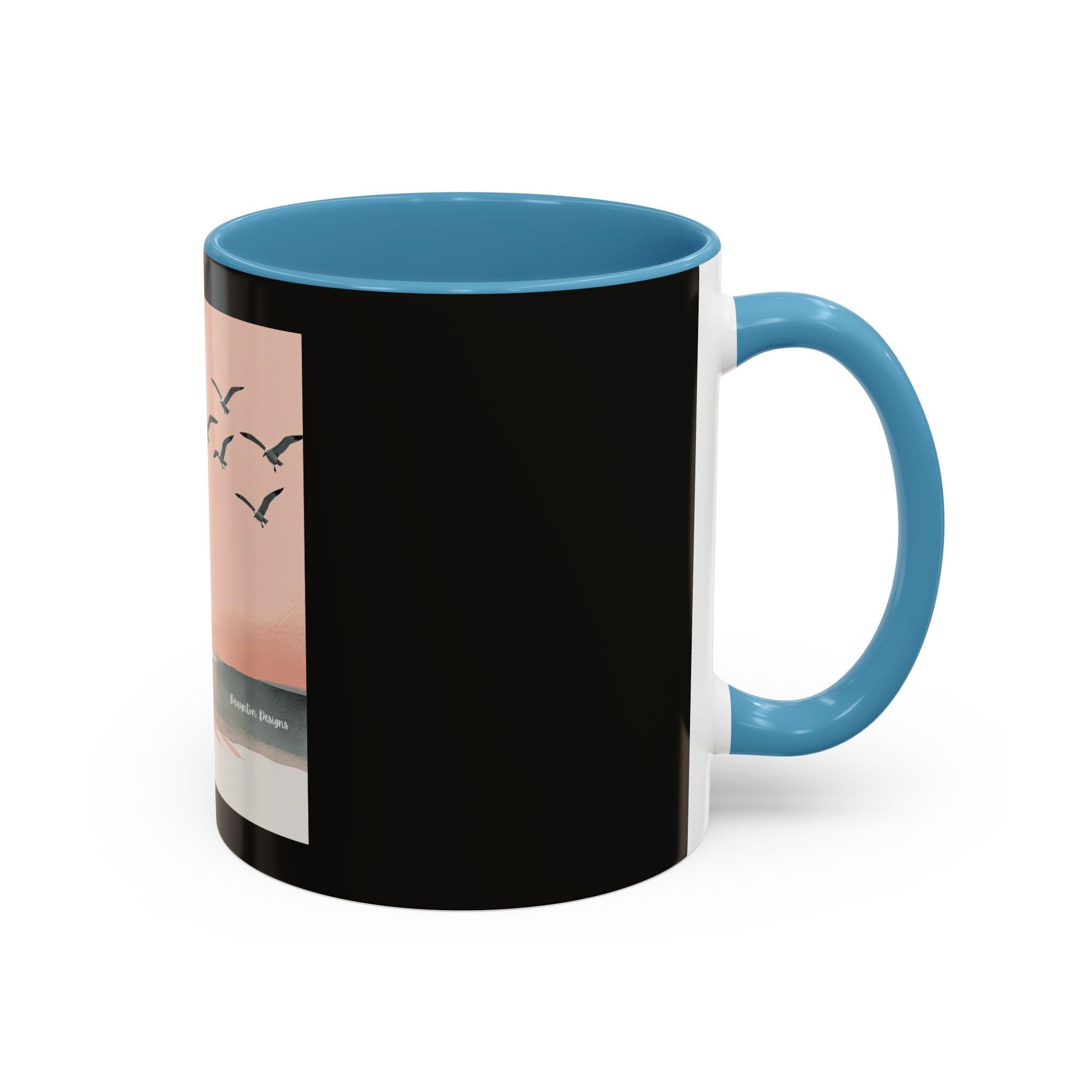 Surf Sunset Accent Coffee Mug — Beach Surfer Silhouette with Seagulls (11/15 oz)