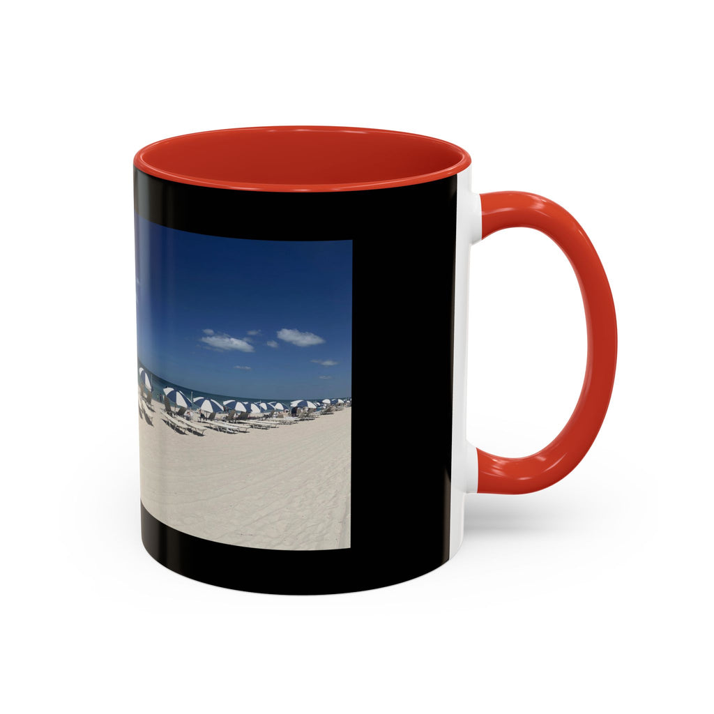 Beach Umbrellas Photo Coffee Mug — Scenic Oceanfront 11/15oz Accent Mug