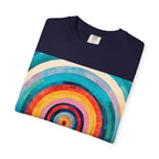 Colorful Concentric Circles T-Shirt — Vibrant Retro Rainbow Target Graphic