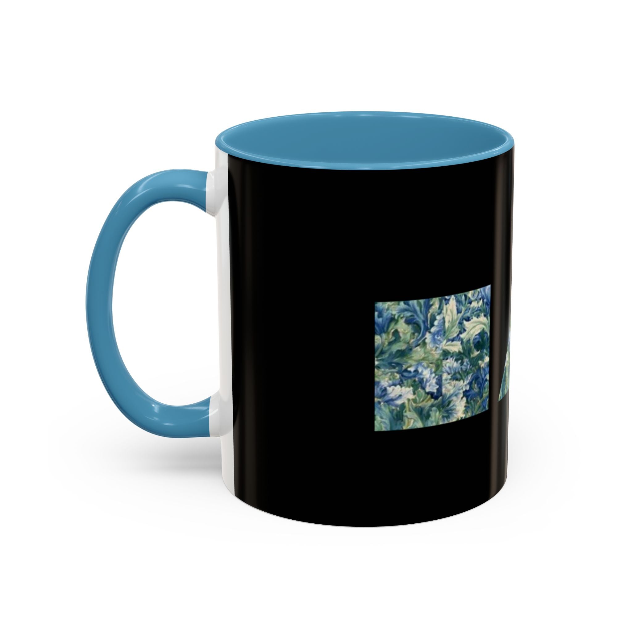 Geometric Floral Accent Coffee Mug — Blue Marble Circle Triangle Square