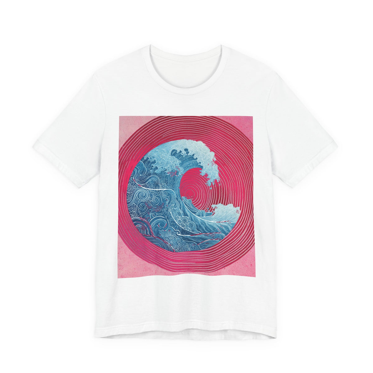 Wave Circle Graphic Tee — Retro Pink & Blue Ocean Art T-Shirt. Lightweight Fabric