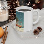 Vintage Station Wagon with Christmas Tree Mug | Holiday Snow Scene