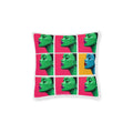 Pop Art Profile Square Pillow — Retro Color-Block Face Cushion with Pink Back