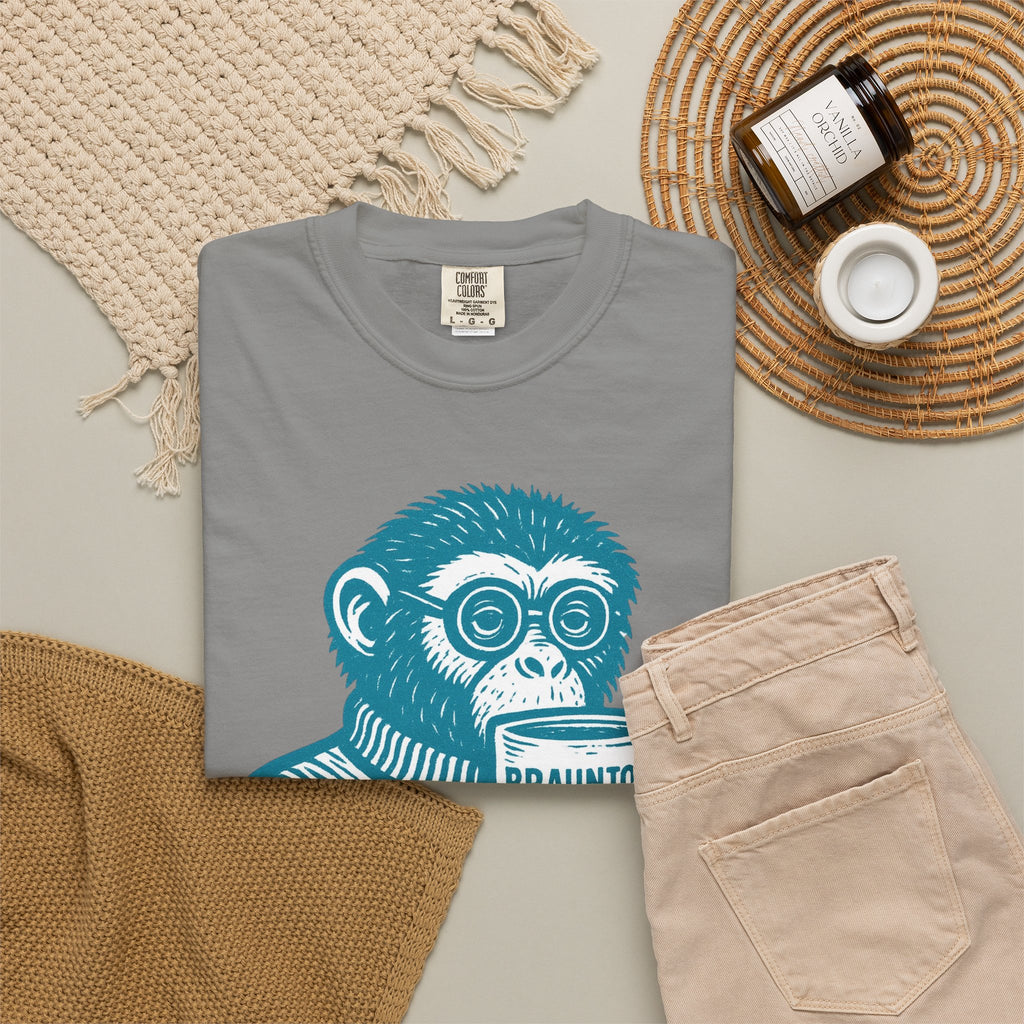 Monkey with Coffee T-Shirt — 'Braunton Designs' Graphic Tee
