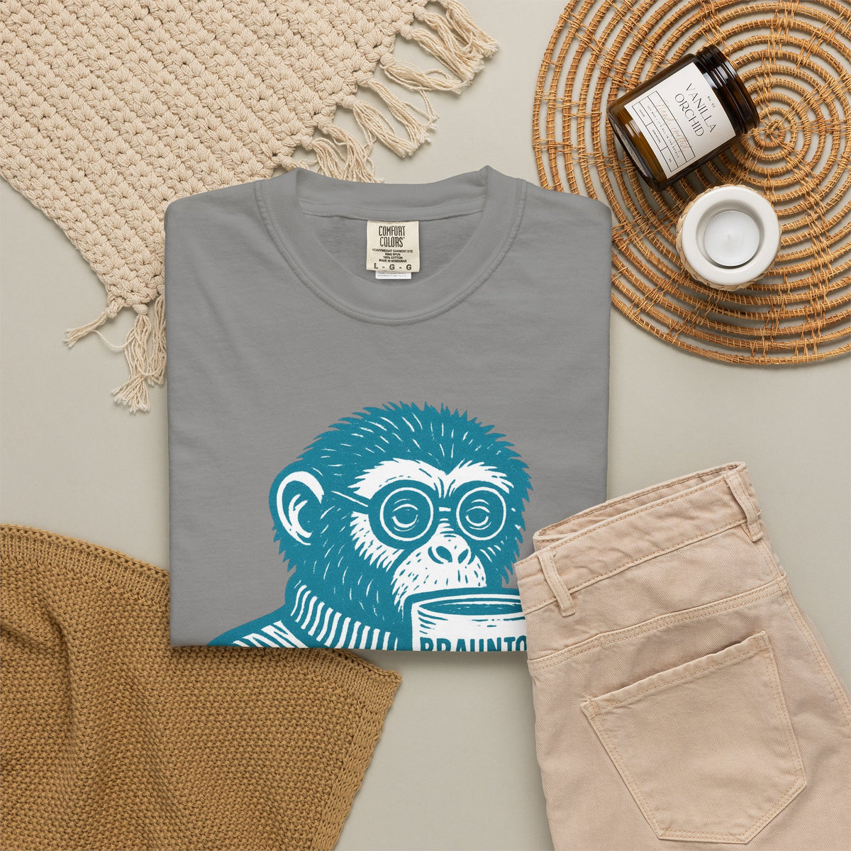 Monkey with Coffee T-Shirt — 'Braunton Designs' Graphic Tee