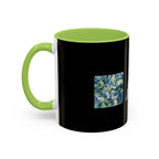 Geometric Floral Accent Coffee Mug — Blue Marble Circle Triangle Square