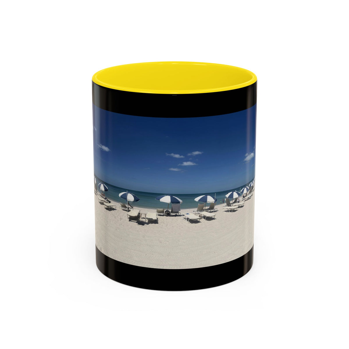 Beach Umbrellas Photo Coffee Mug — Scenic Oceanfront 11/15oz Accent Mug