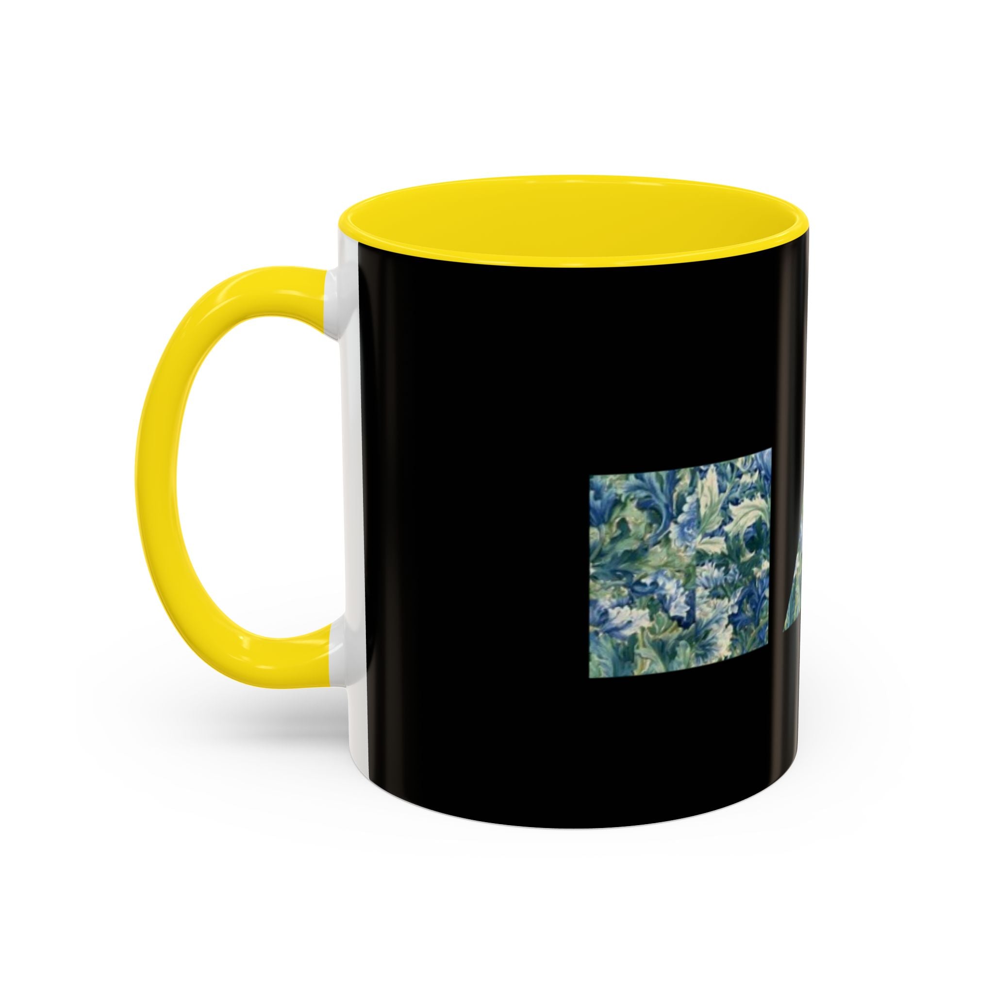 Geometric Floral Accent Coffee Mug — Blue Marble Circle Triangle Square