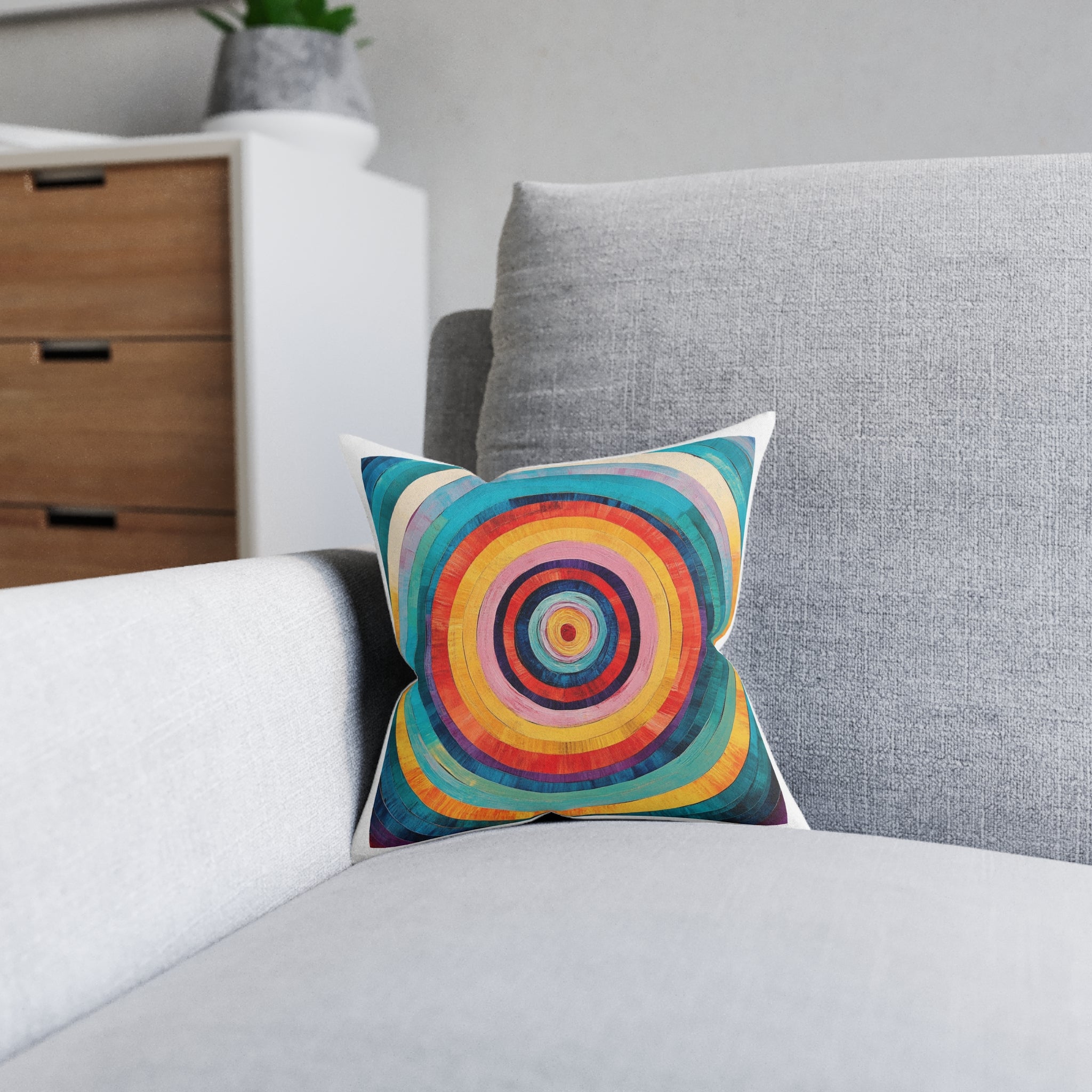Colorburst Concentric Circles Pillow — Vibrant Rainbow Decorative Cushion