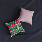 Pop Art Profile Square Pillow — Retro Color-Block Face Cushion with Pink Back