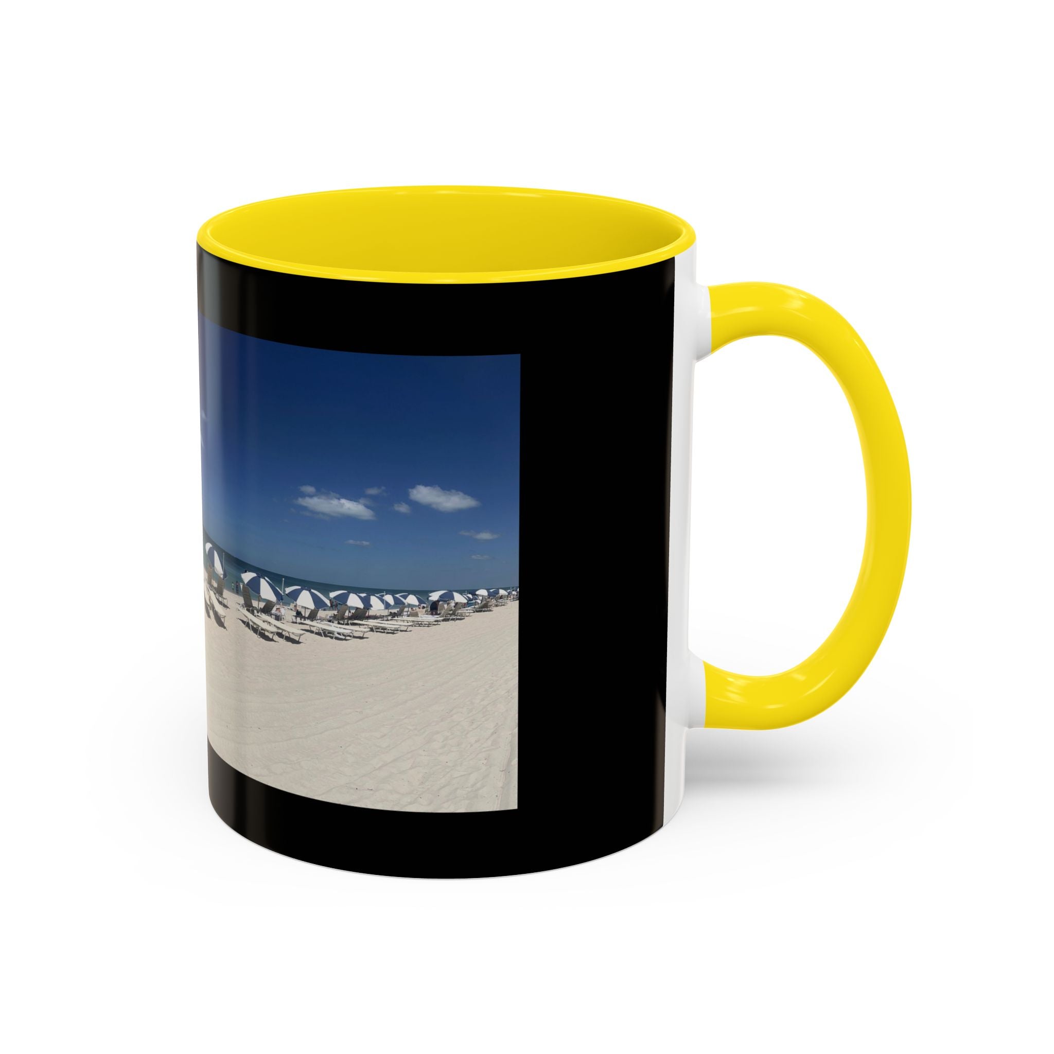 Beach Umbrellas Photo Coffee Mug — Scenic Oceanfront 11/15oz Accent Mug