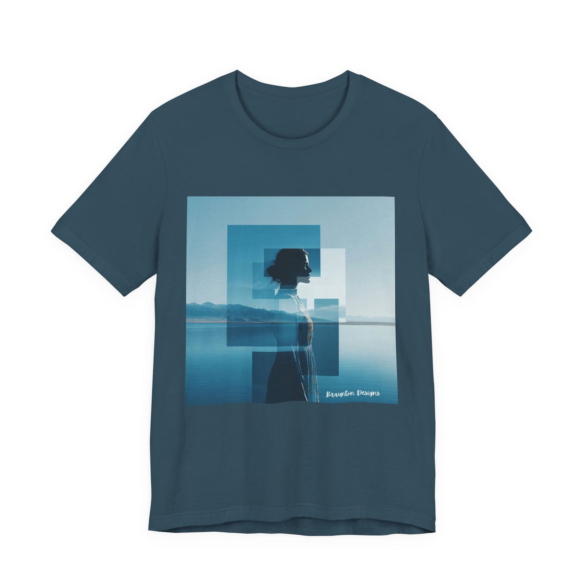Blue Dreamscape Tee — Surreal Layered Silhouette T-Shirt