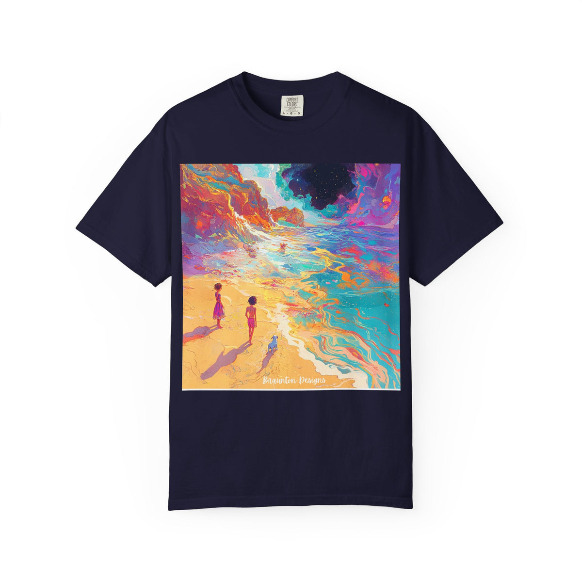 Surreal Beachscape T-Shirt — Colorful Dreamy Sunset Graphic Tee. heavyweight fabric