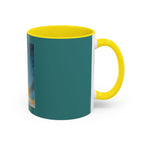 Surfing Art Coffee Mug — Teal Accent Ceramic Mug with Surfer Painting (11/15 oz)