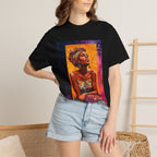 Afrocentric Portrait Art T-Shirt — Vibrant Woman in Headwrap Graphic Tee