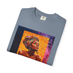 Afrocentric Portrait Art T-Shirt — Vibrant Woman in Headwrap Graphic Tee