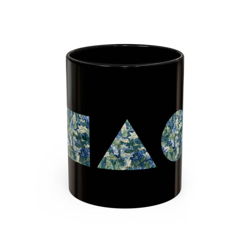 Geometric Floral Accent Coffee Mug — Blue Marble Circle Triangle Square