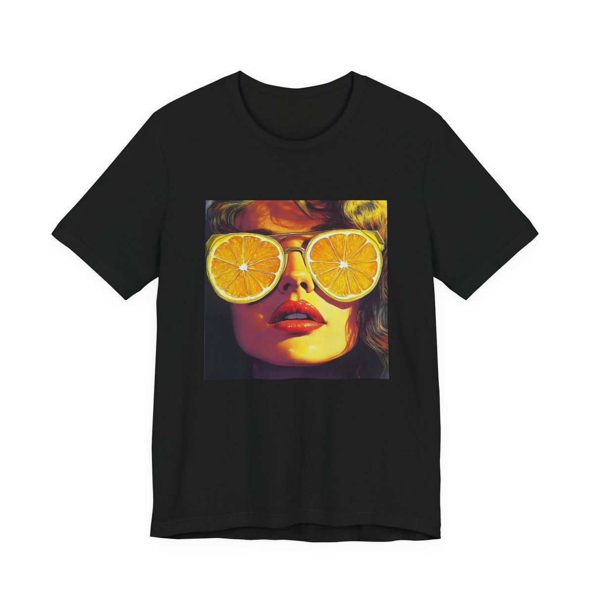 Vintage Pop Art Face — Lemon Sunglasses T-Shirt . Lightweight Fabric