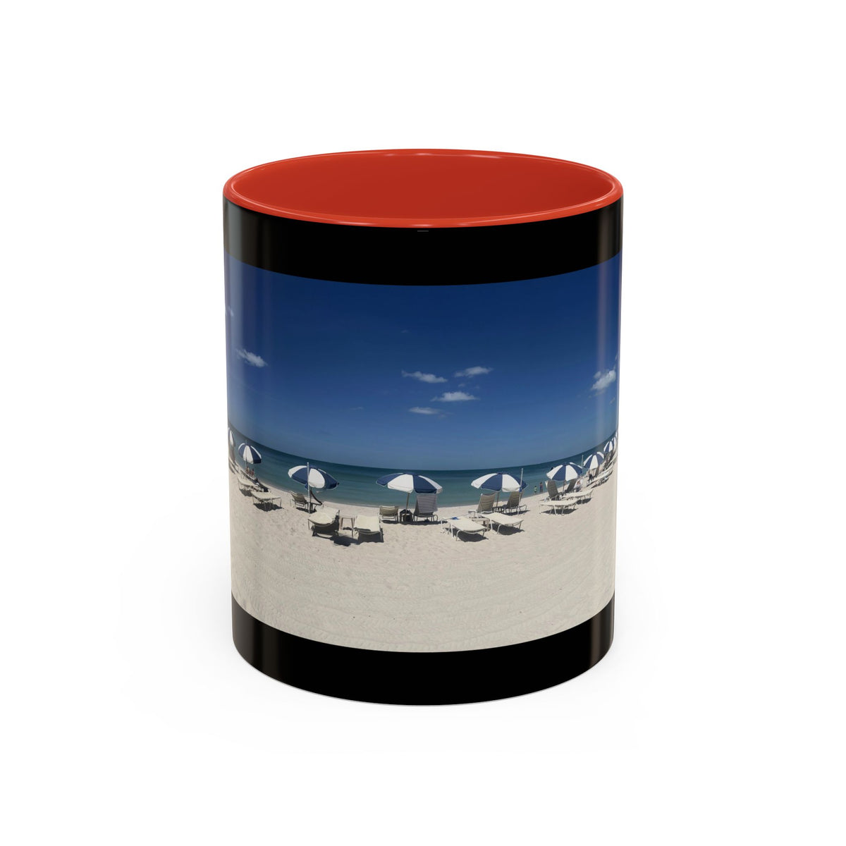 Beach Umbrellas Photo Coffee Mug — Scenic Oceanfront 11/15oz Accent Mug