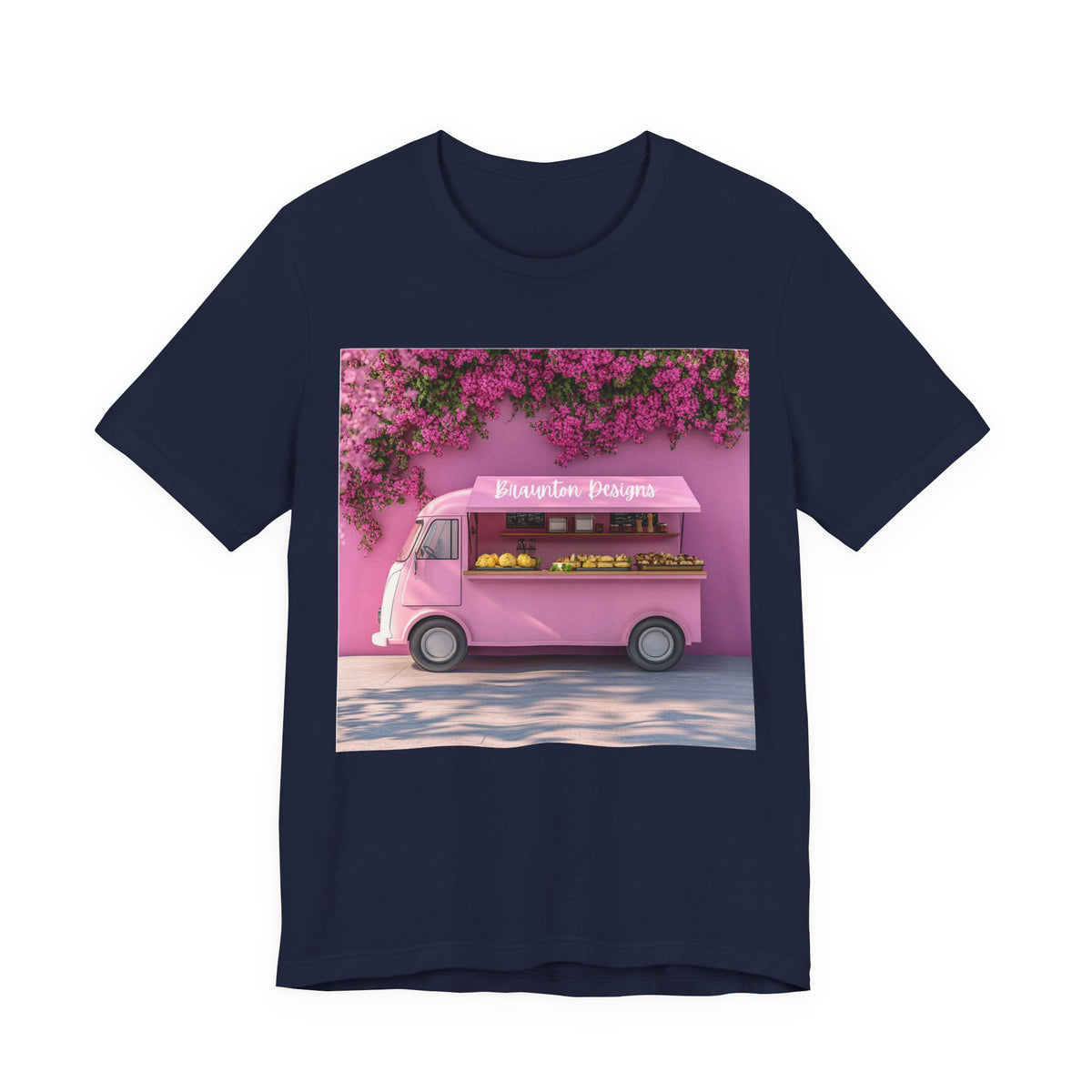 Pink Flower Truck T‑Shirt — Blossom Bakery Food Truck Graphic Tee