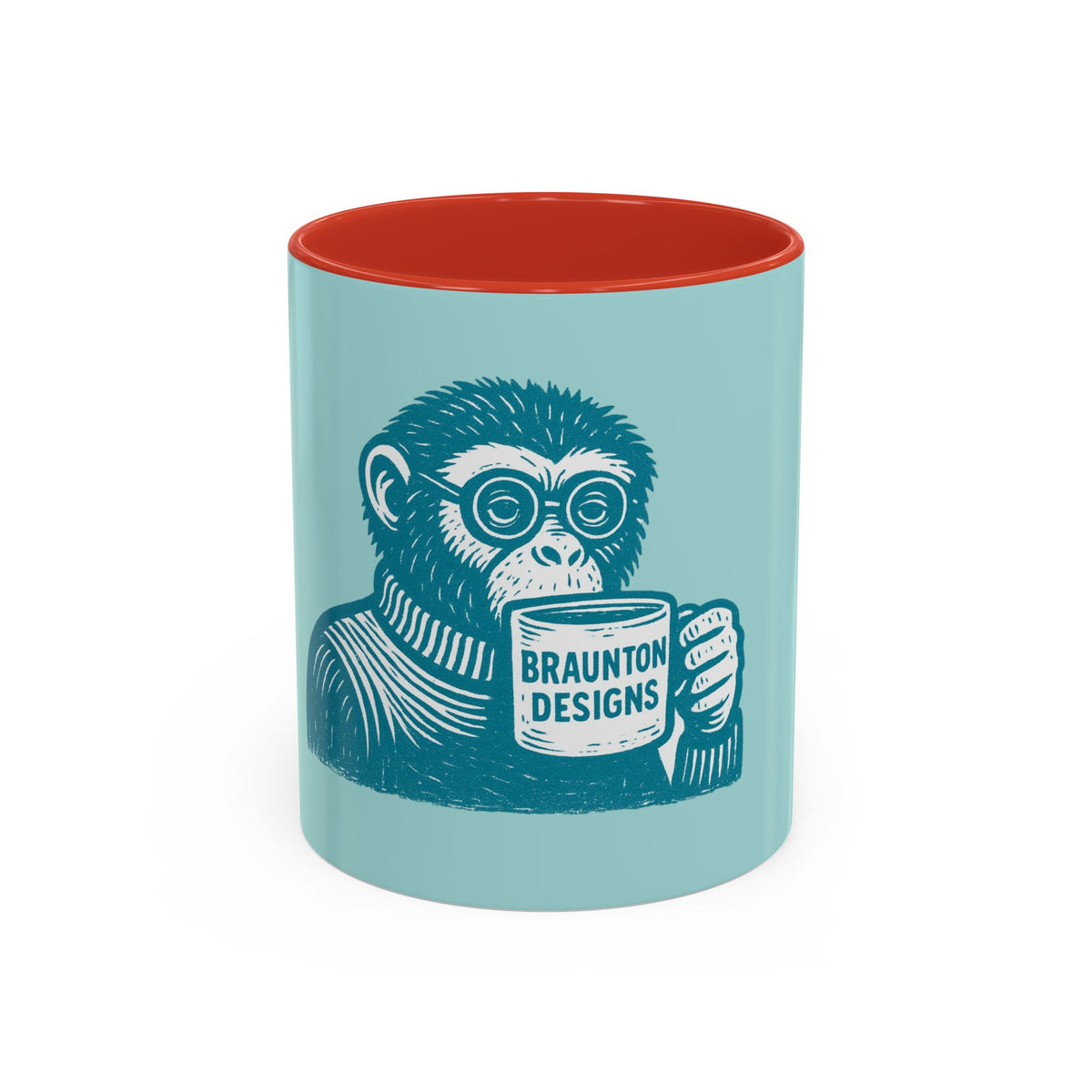 Retro Monkey Coffee Mug — Cute Chimp with 'Braunton Designs' Cup | Fun Gift for Coffee Lovers