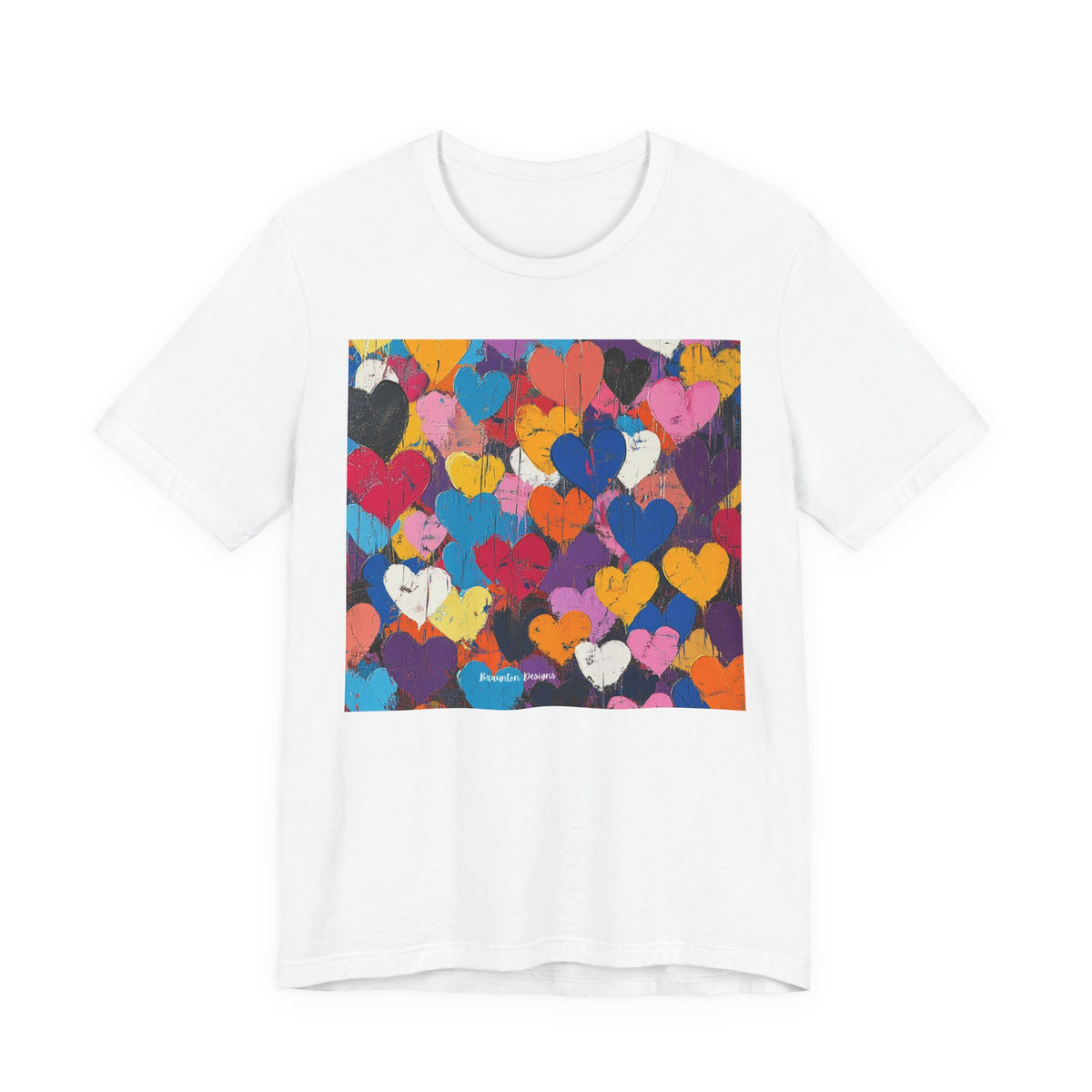 Women’s Heart Pattern Tee – Colorful Abstract Love Graphic T‑Shirt. Lightweight Fabric