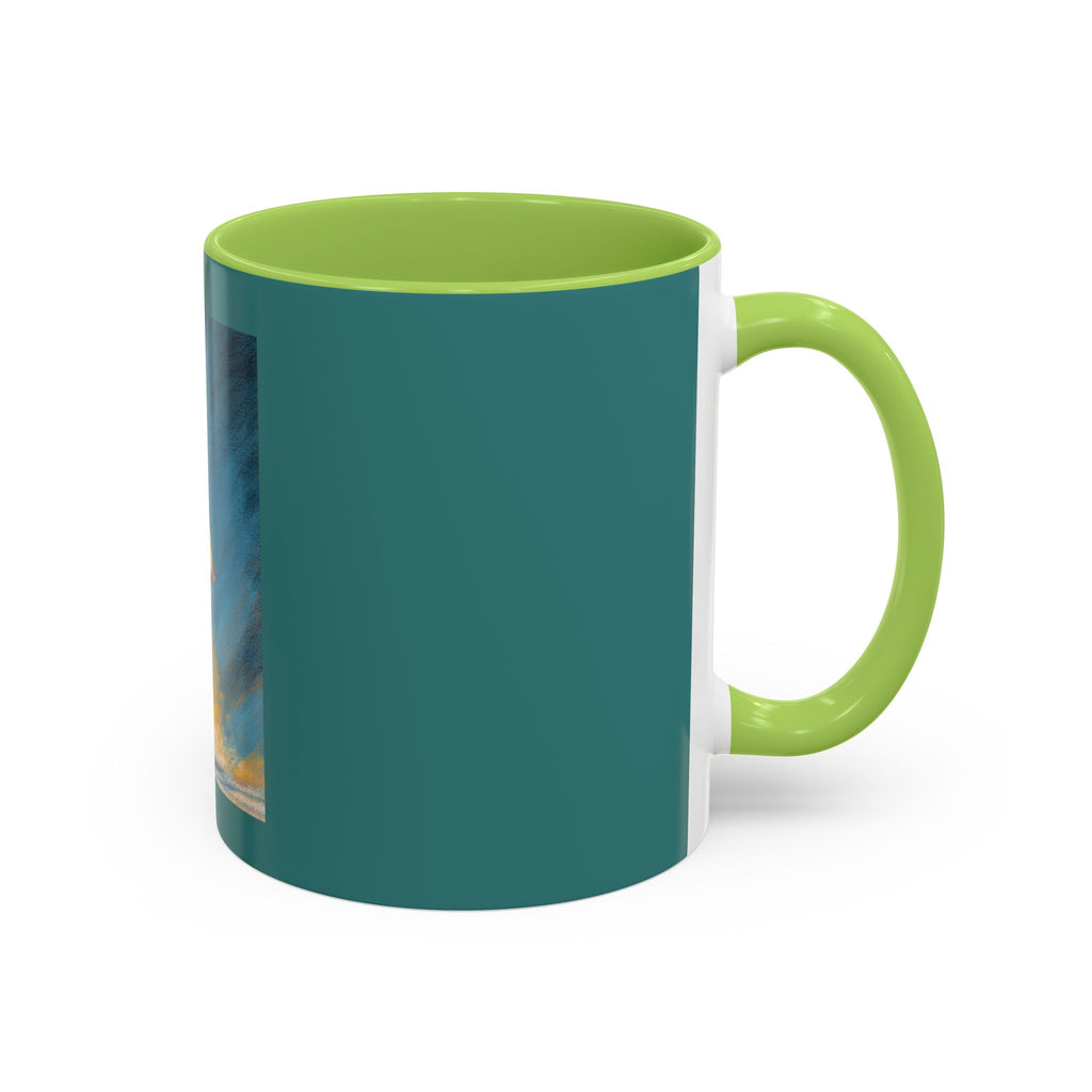 Surfing Art Coffee Mug — Teal Accent Ceramic Mug with Surfer Painting (11/15 oz)